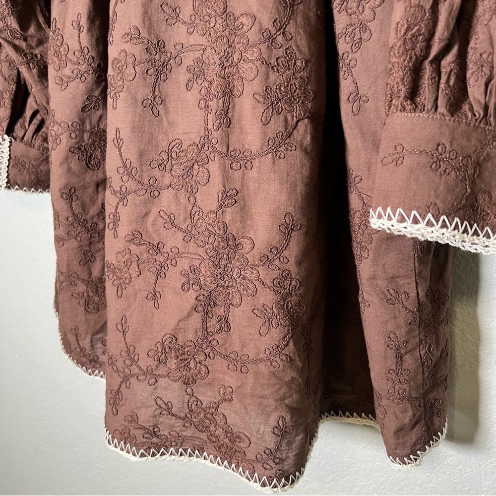 HYACINTH HOUSE Brown Embroidered Trisha Shirt Dress with Pockets Size Large - Picture 10 of 14
